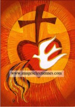 icone pour un cadeau de Confimation avec la Croix, le Sacré Coeur et le Saint Esprit